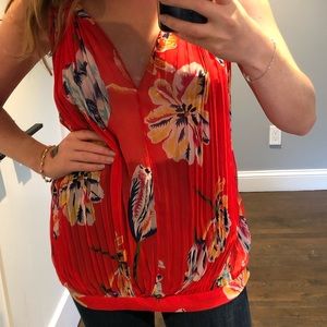 Free People pleated red floral top
